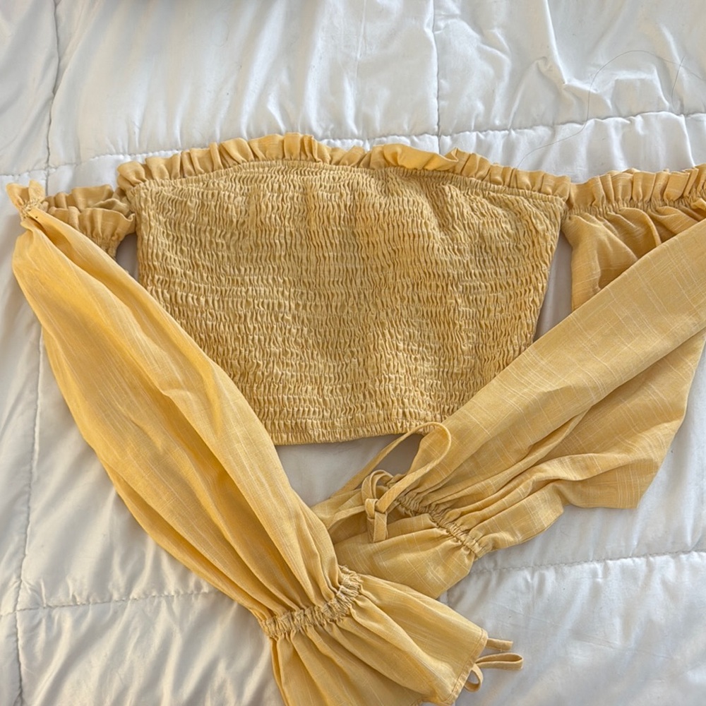 Yellow Off-Shoulder Smocked Top